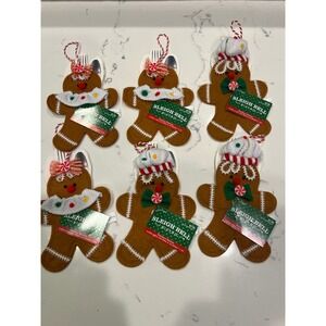 Set of 6 Sleigh Bell Bistro Gingerbread Flatware Sleeves Christmas Ornaments NEW